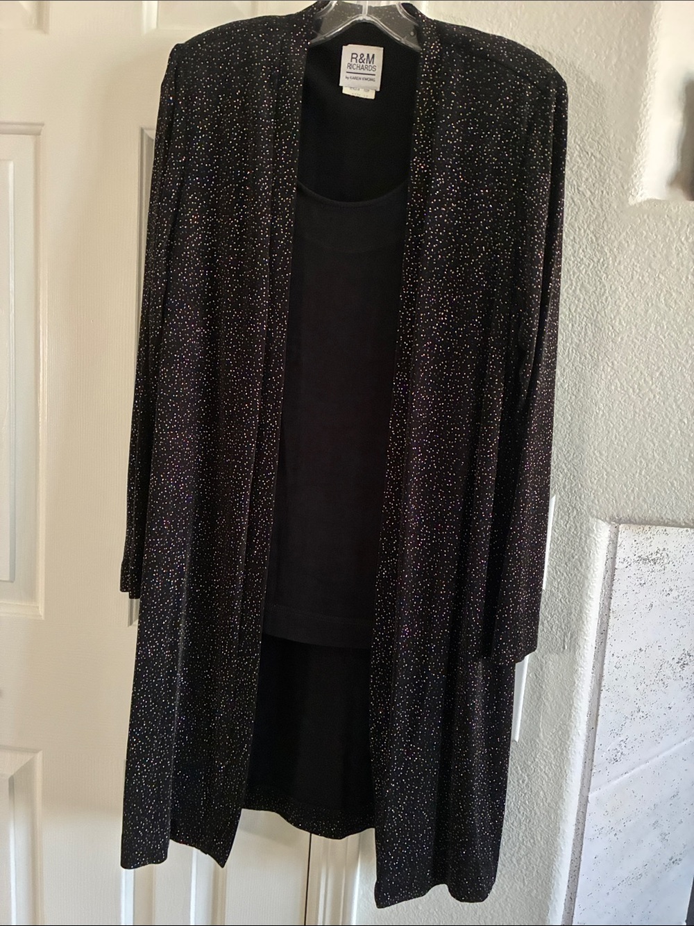 R & M Richards Black Sparkle Open Long Cardigan